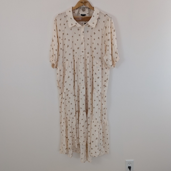 Torrid Dress Women's 1X White Cream Floral Shirtdress Maxi Challis Hi Low Tier - Picture 2 of 8
